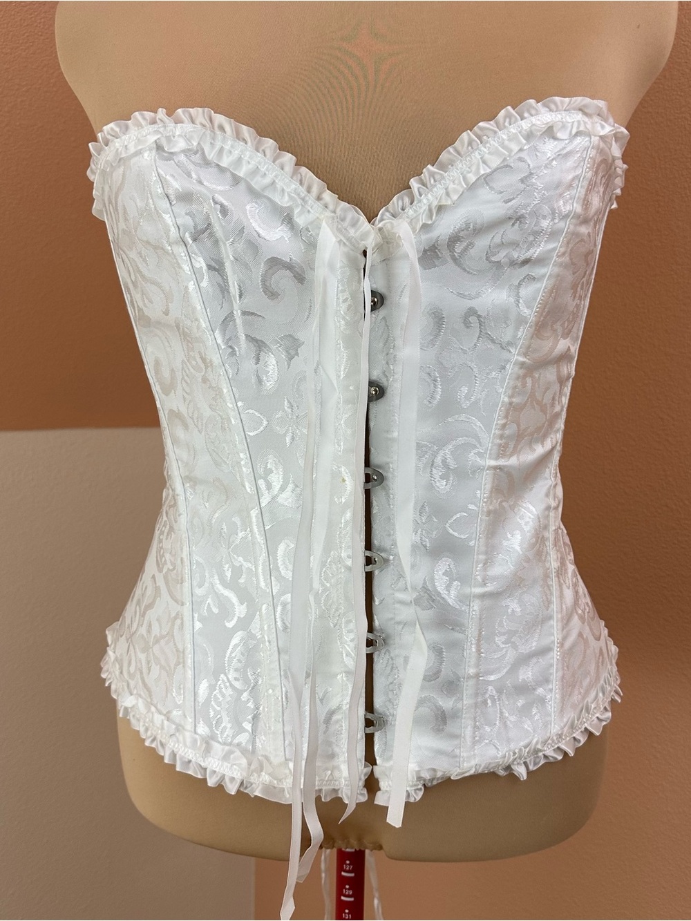 NWOT White Jacquard Bridal Wedding Corset Womens M / L Lace Up Waist Cincher